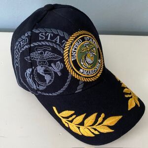 US Marines Men's Baseball Cap-Adjustable- Black- Embroidered Logo Gold Laurel